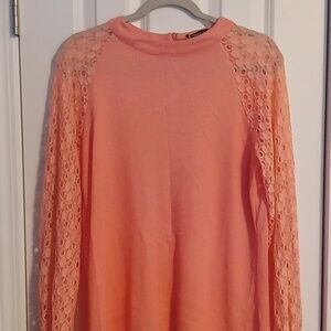 Elegant Lace Sleeve Women's Sweatshirt in Peach